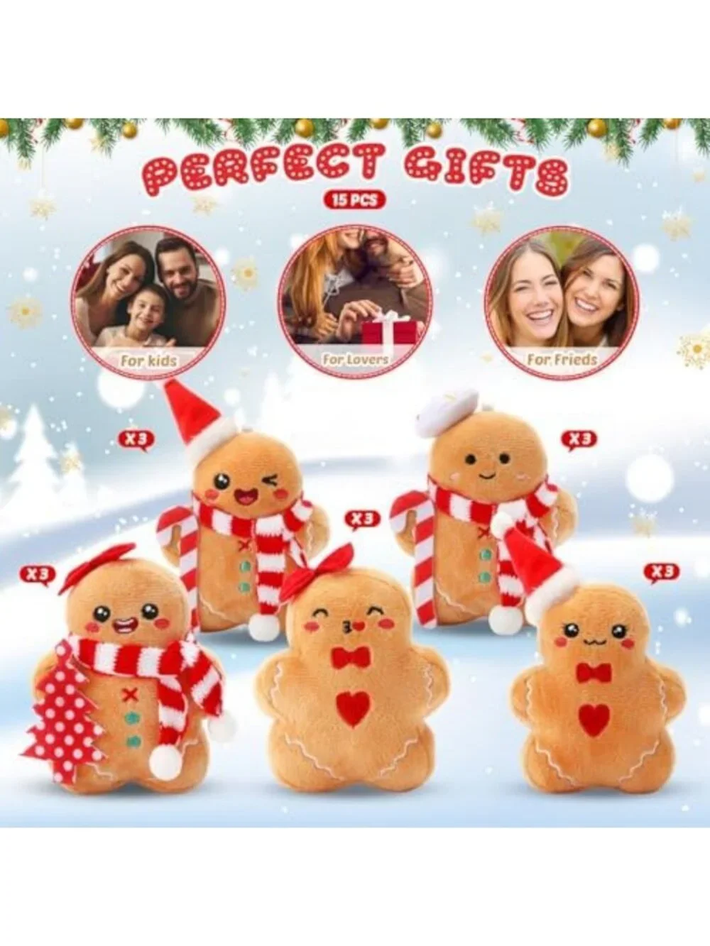 15 Pcs Mini Gingerbread Man Plush Toys - Cute Keychains for Christmas & Parties